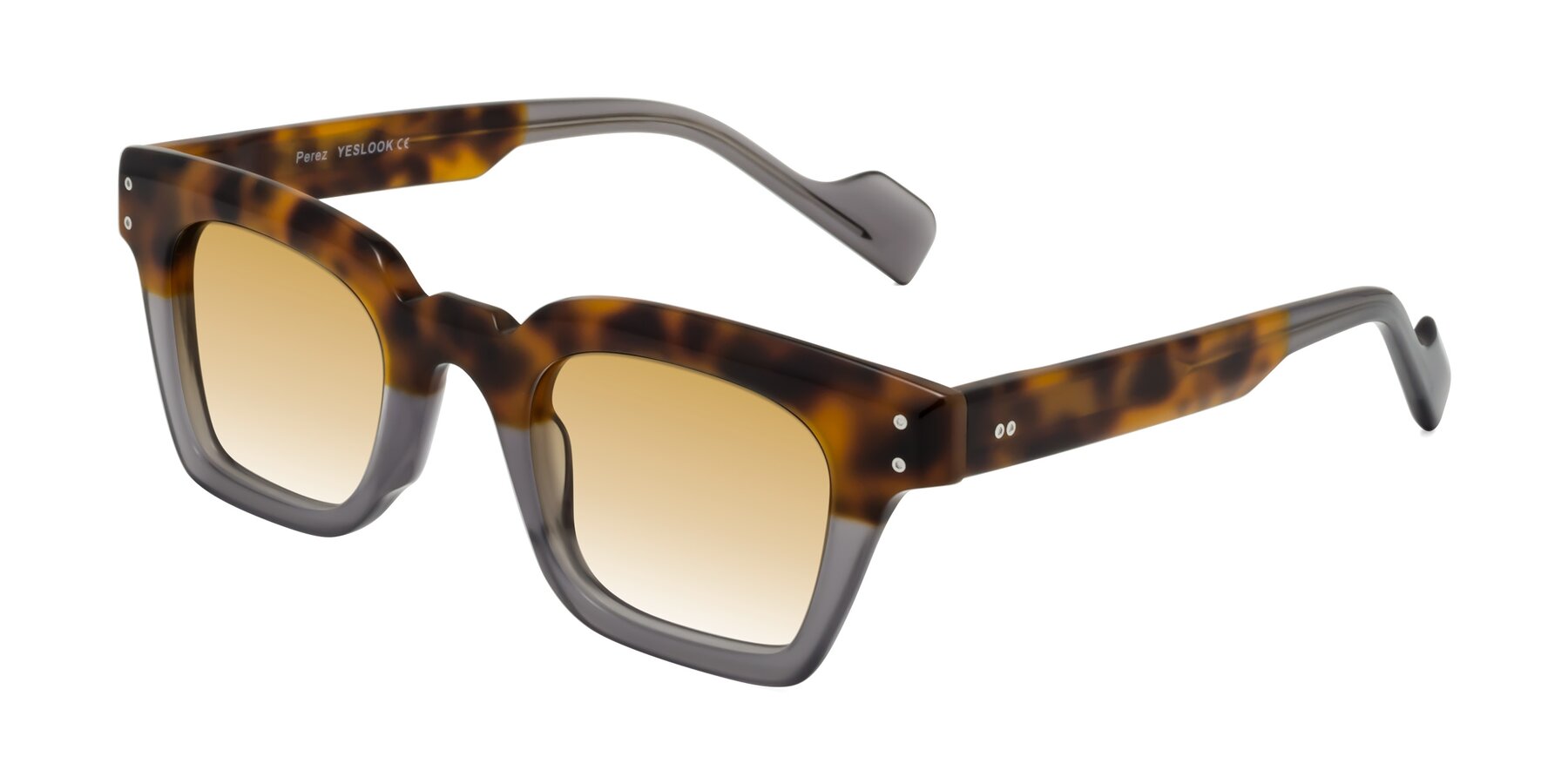 Angle of Perez in Tortoise/Gray with Champagne Gradient Lenses