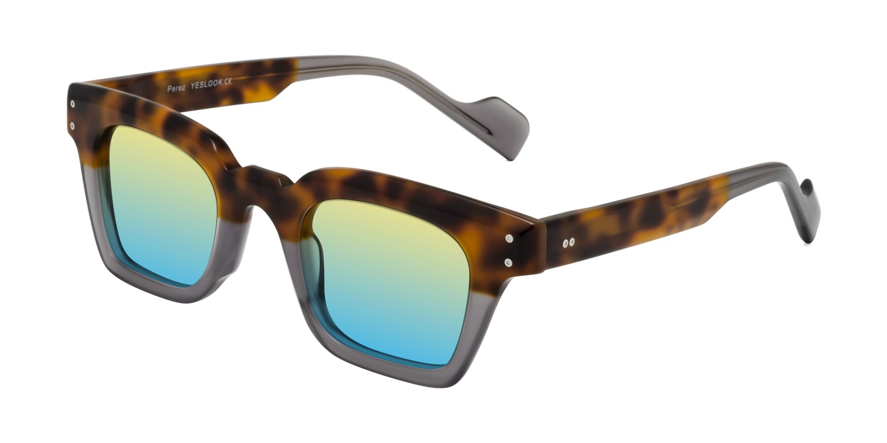 Angle of Perez in Tortoise/Gray with Yellow / Blue Gradient Lenses