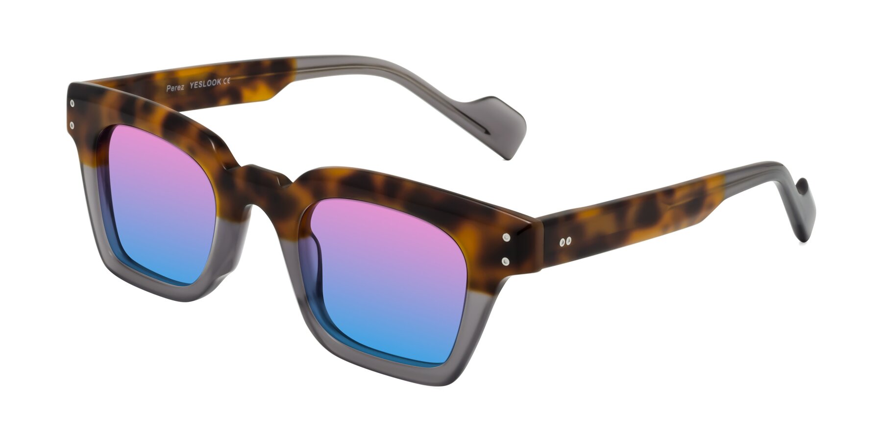 Angle of Perez in Tortoise/Gray with Pink / Blue Gradient Lenses