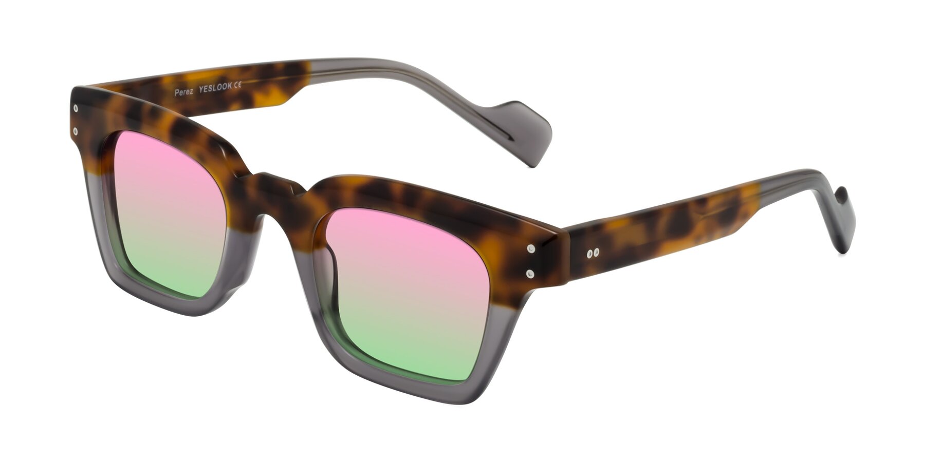 Angle of Perez in Tortoise/Gray with Pink / Green Gradient Lenses