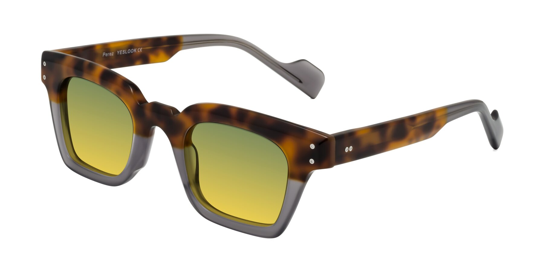 Angle of Perez in Tortoise/Gray with Green / Yellow Gradient Lenses