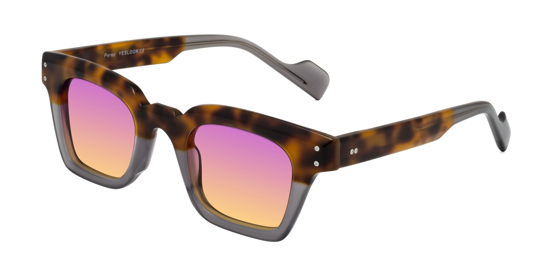Angle of Perez in Tortoise/Gray with Purple / Yellow Gradient Lenses