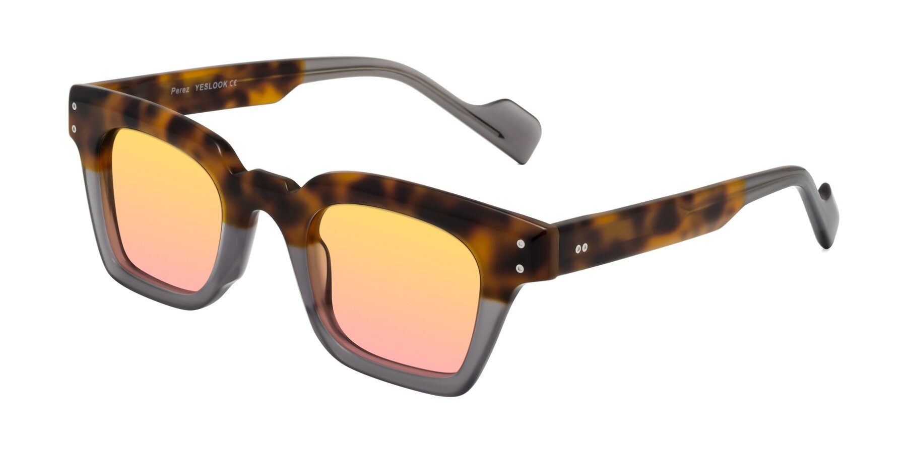 Angle of Perez in Tortoise/Gray with Yellow / Pink Gradient Lenses