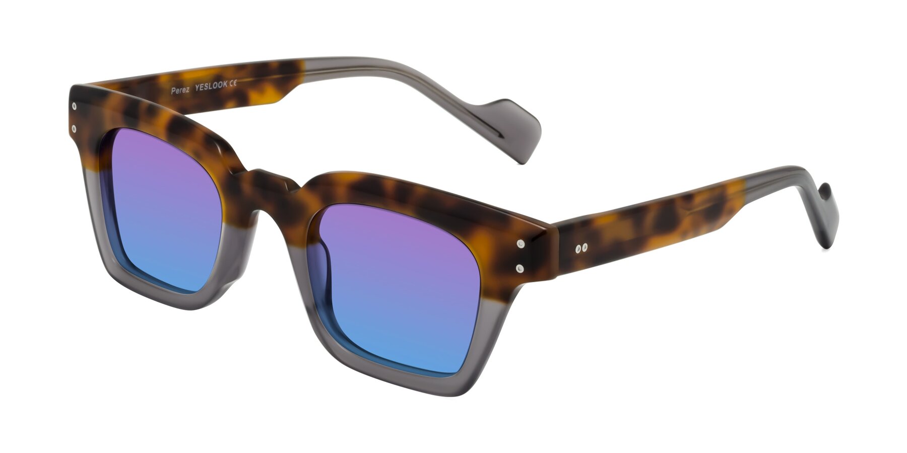 Angle of Perez in Tortoise/Gray with Purple / Blue Gradient Lenses