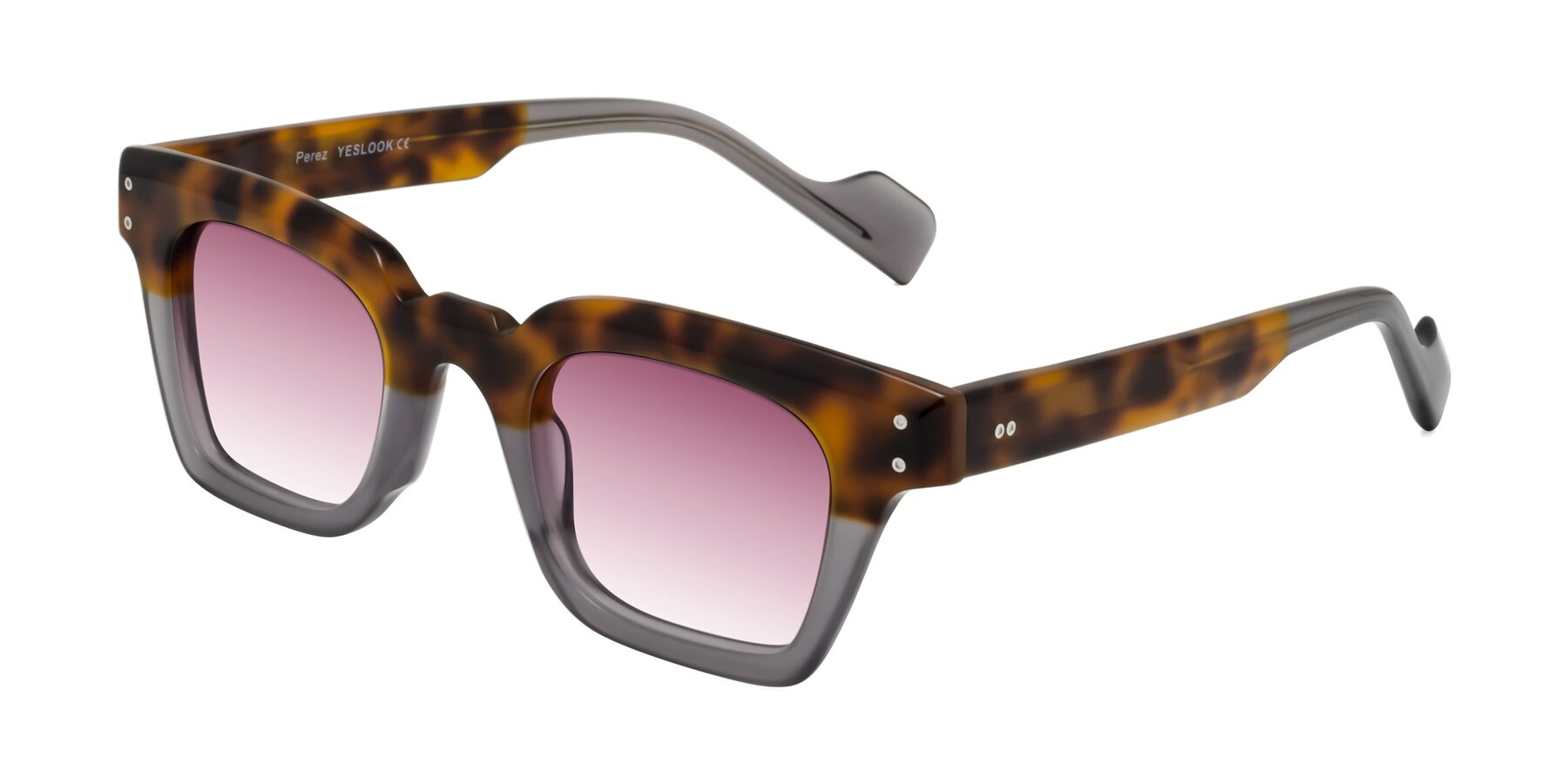 Angle of Perez in Tortoise/Gray with Wine Gradient Lenses