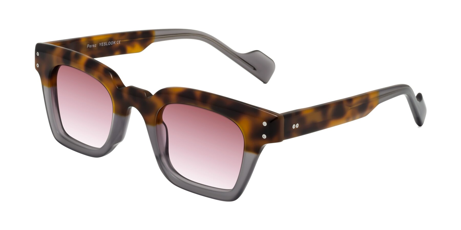 Angle of Perez in Tortoise/Gray with Garnet Gradient Lenses