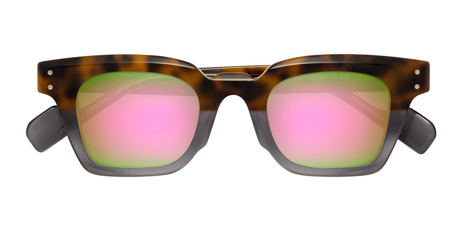 Folded Front of Perez in Tortoise/Gray with Pink Mirrored Lenses