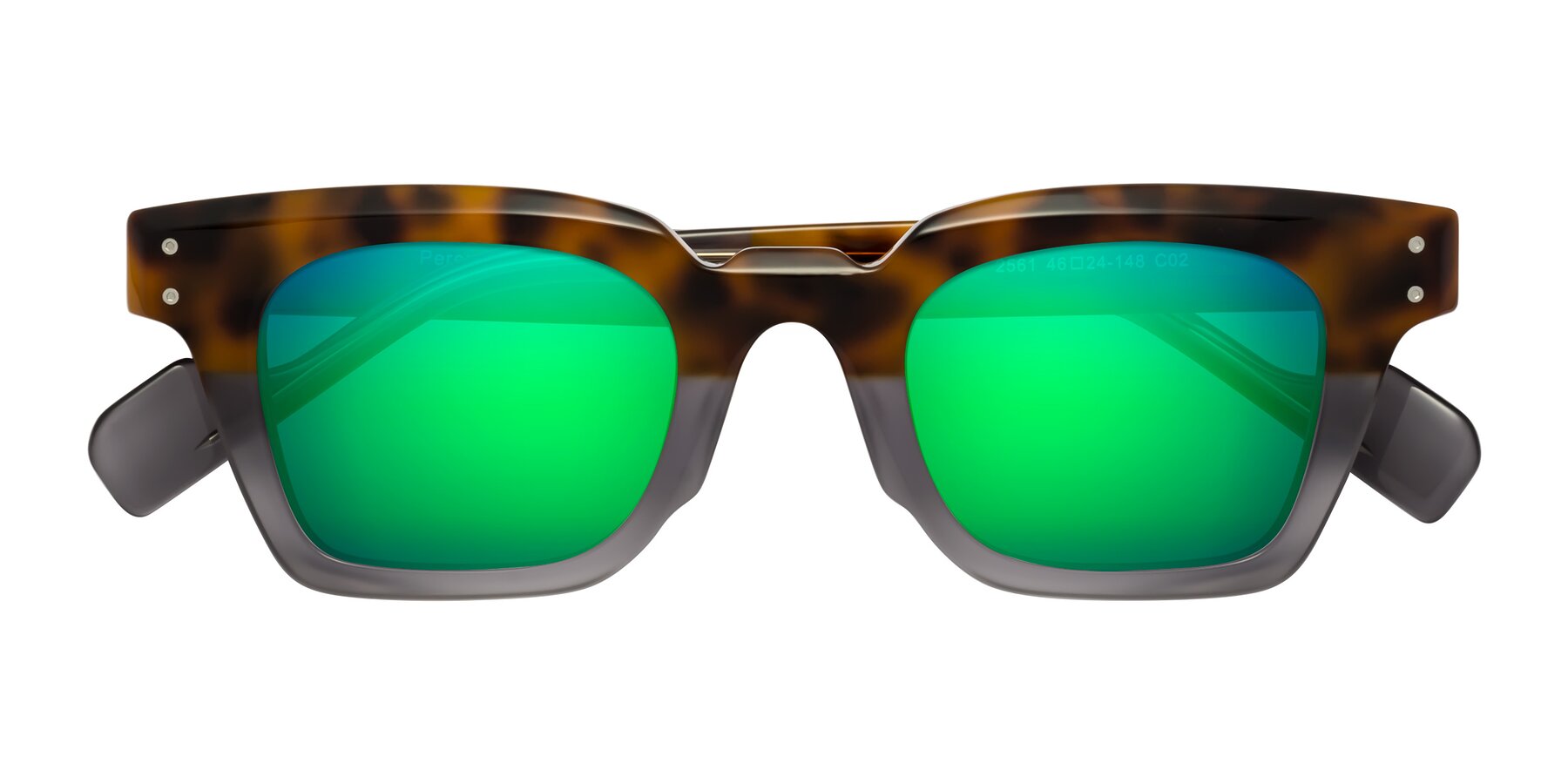 Folded Front of Perez in Tortoise/Gray with Green Mirrored Lenses