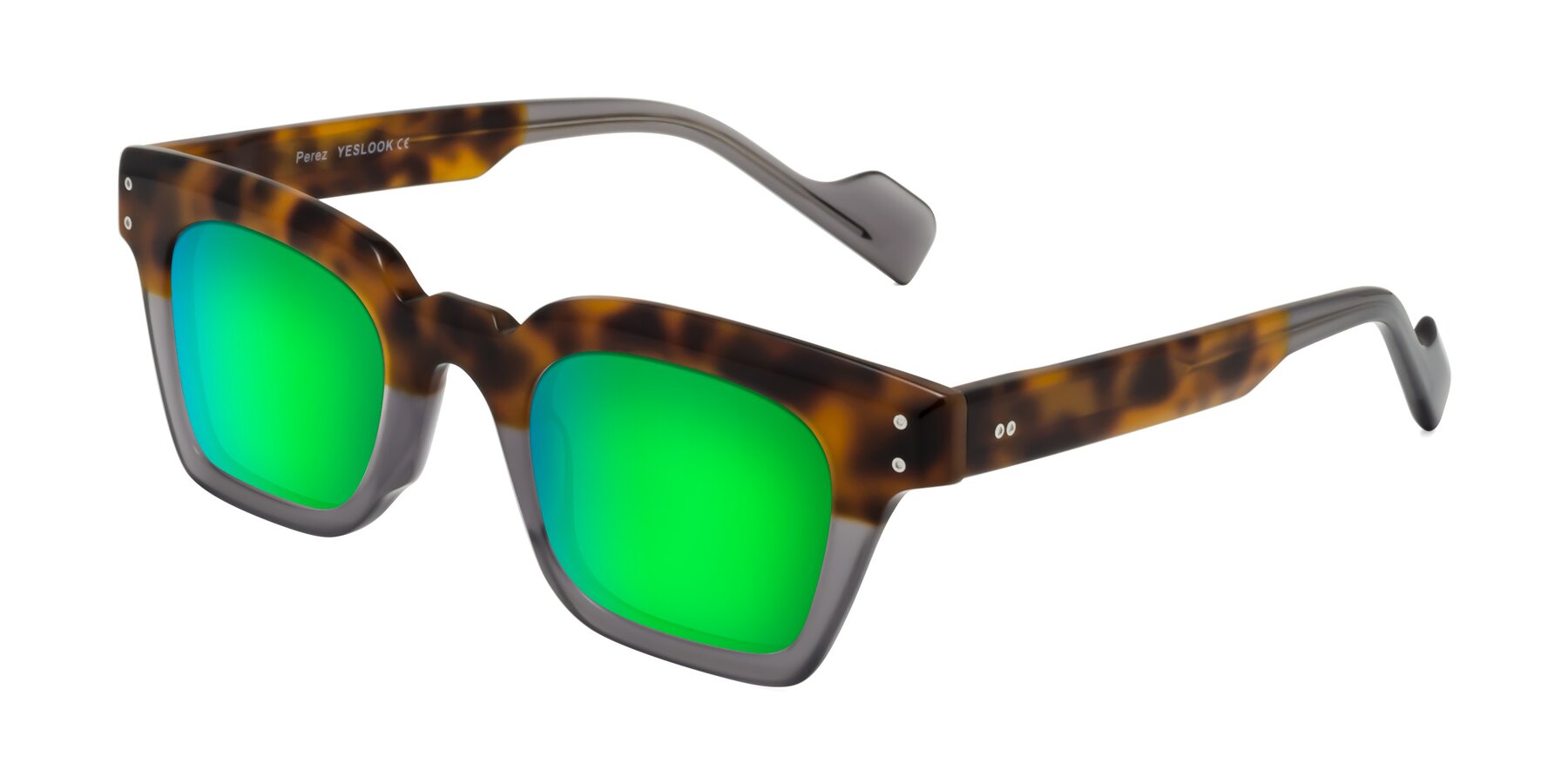 Angle of Perez in Tortoise/Gray with Green Mirrored Lenses