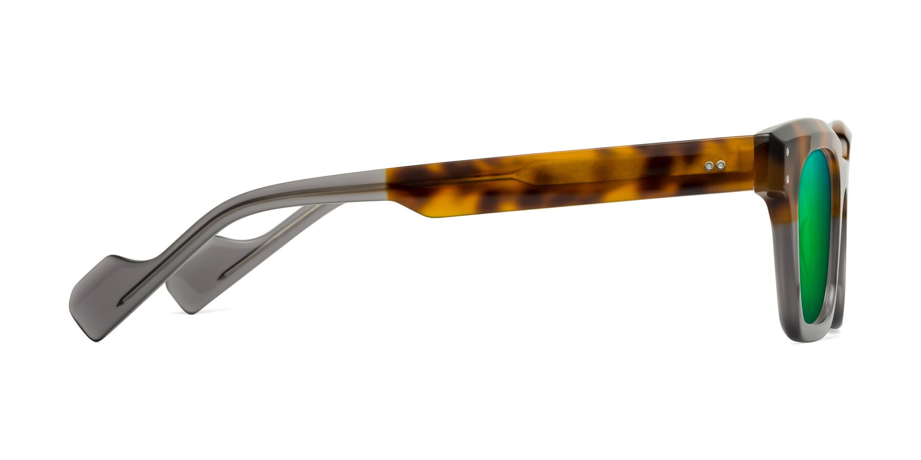 Side of Perez in Tortoise/Gray with Green Mirrored Lenses