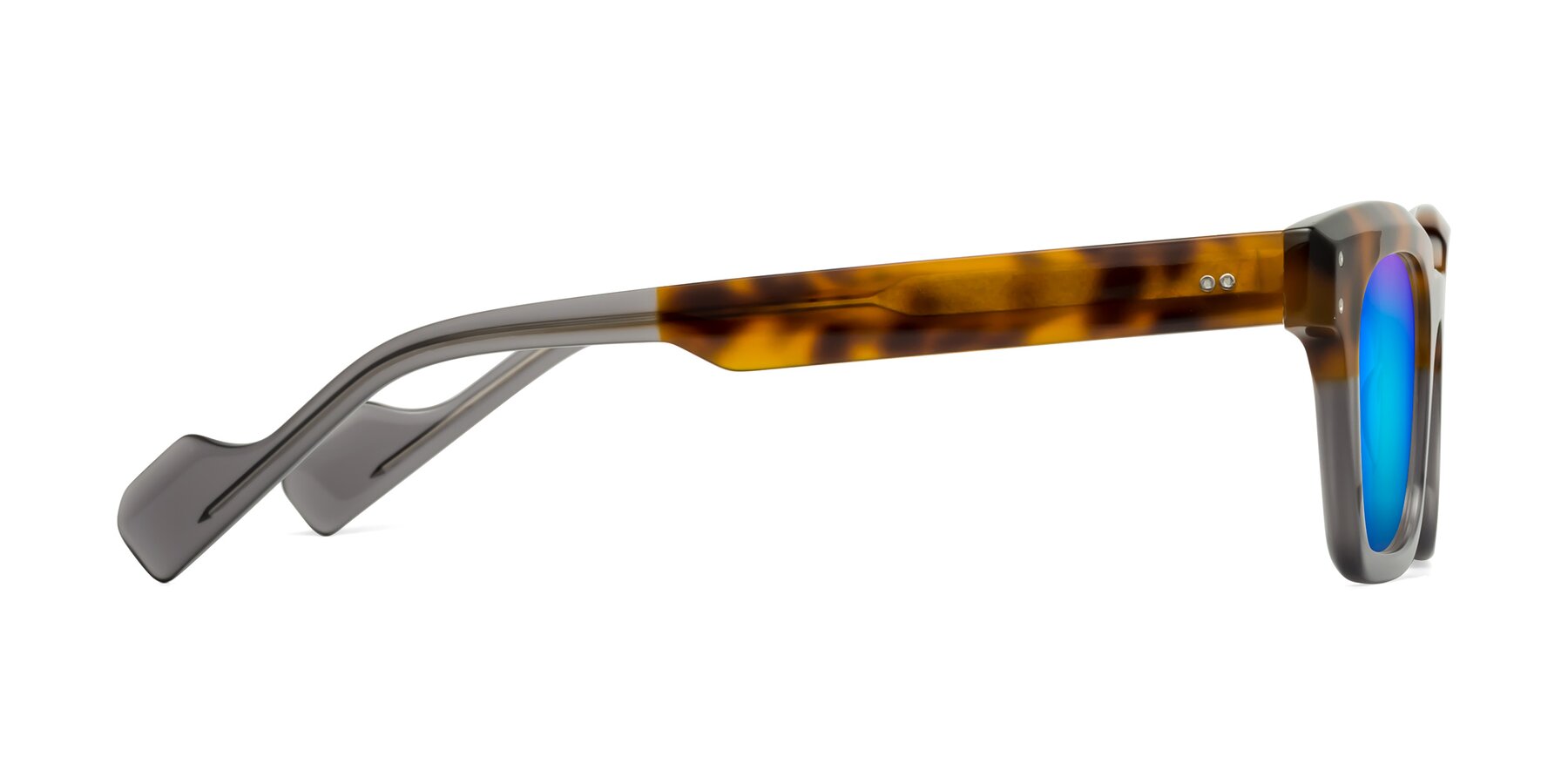 Side of Perez in Tortoise/Gray with Blue Mirrored Lenses