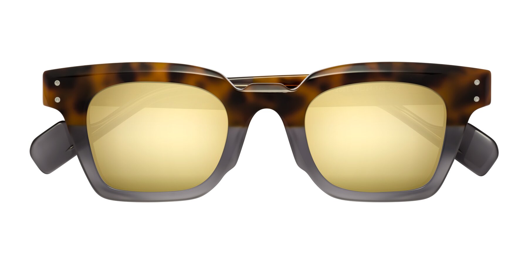 Folded Front of Perez in Tortoise/Gray with Gold Mirrored Lenses