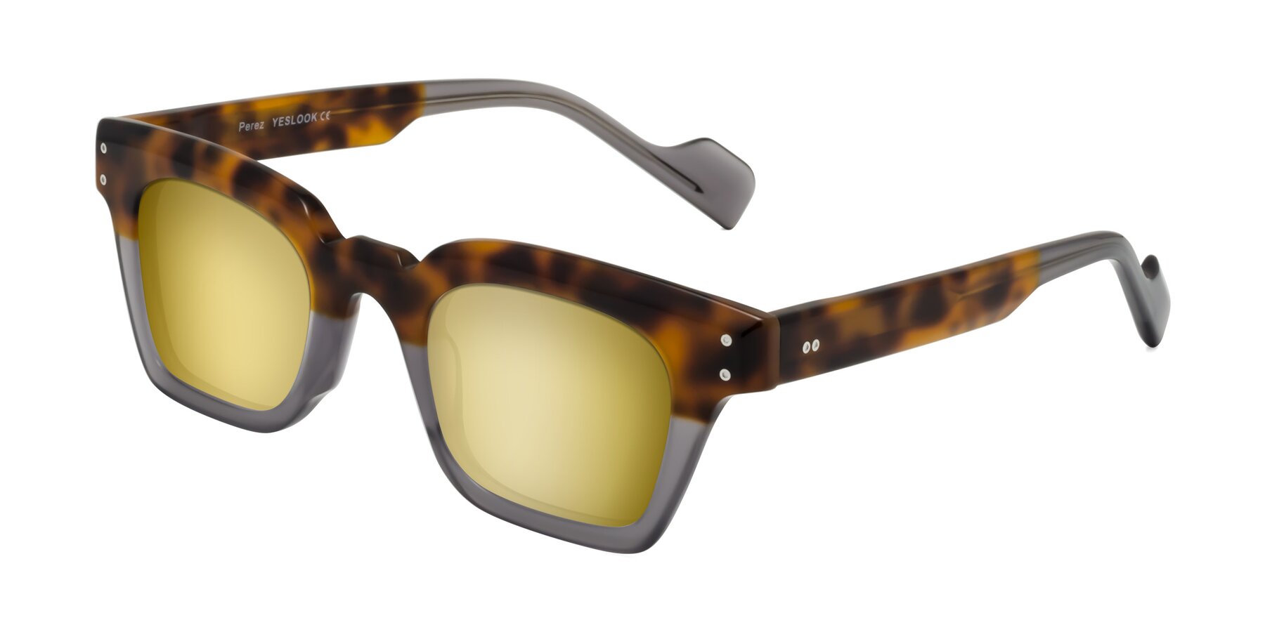 Angle of Perez in Tortoise/Gray with Gold Mirrored Lenses