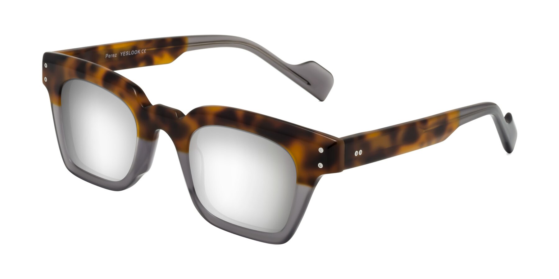 Angle of Perez in Tortoise/Gray with Silver Mirrored Lenses
