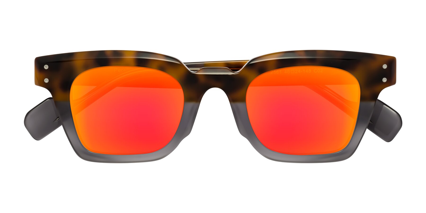 Folded Front of Perez in Tortoise/Gray with Red Gold Mirrored Lenses