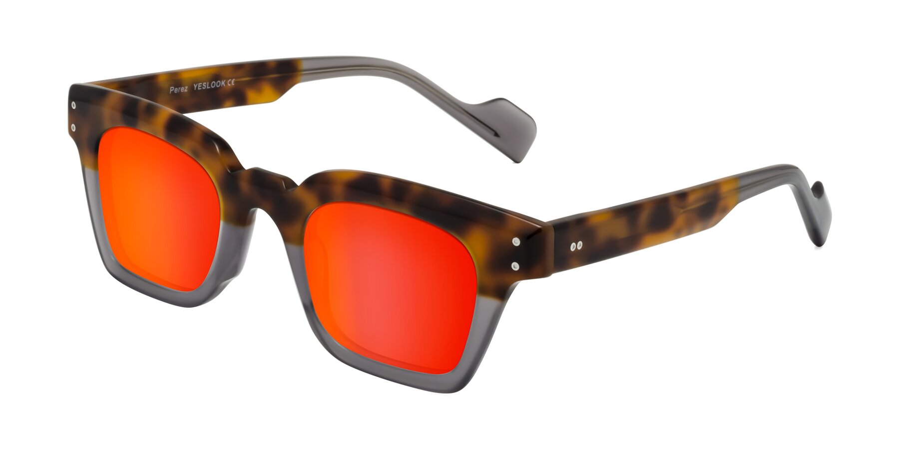 Angle of Perez in Tortoise/Gray with Red Gold Mirrored Lenses