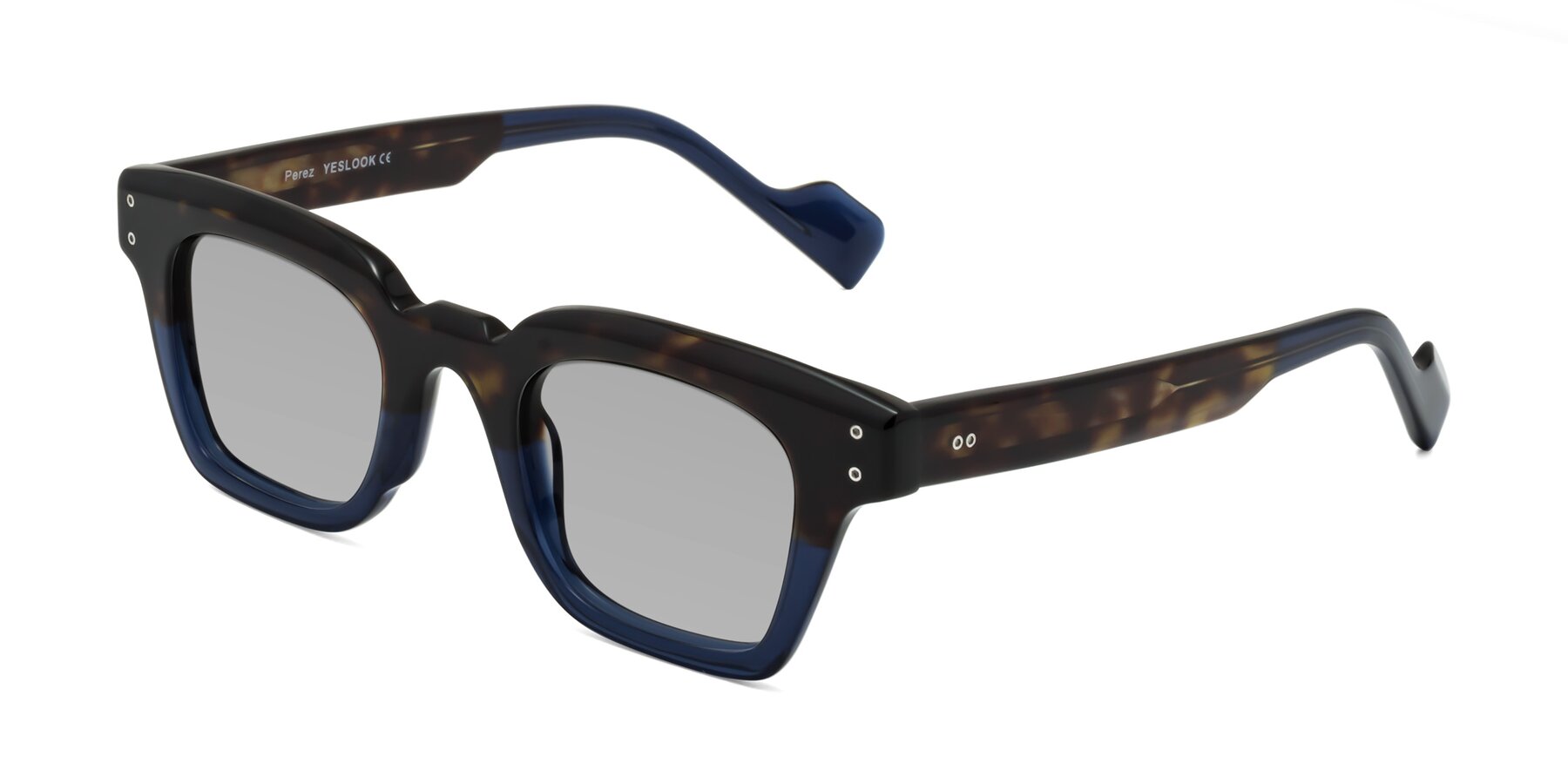 Angle of Perez in Dark Tortoise/Blue with Light Gray Tinted Lenses