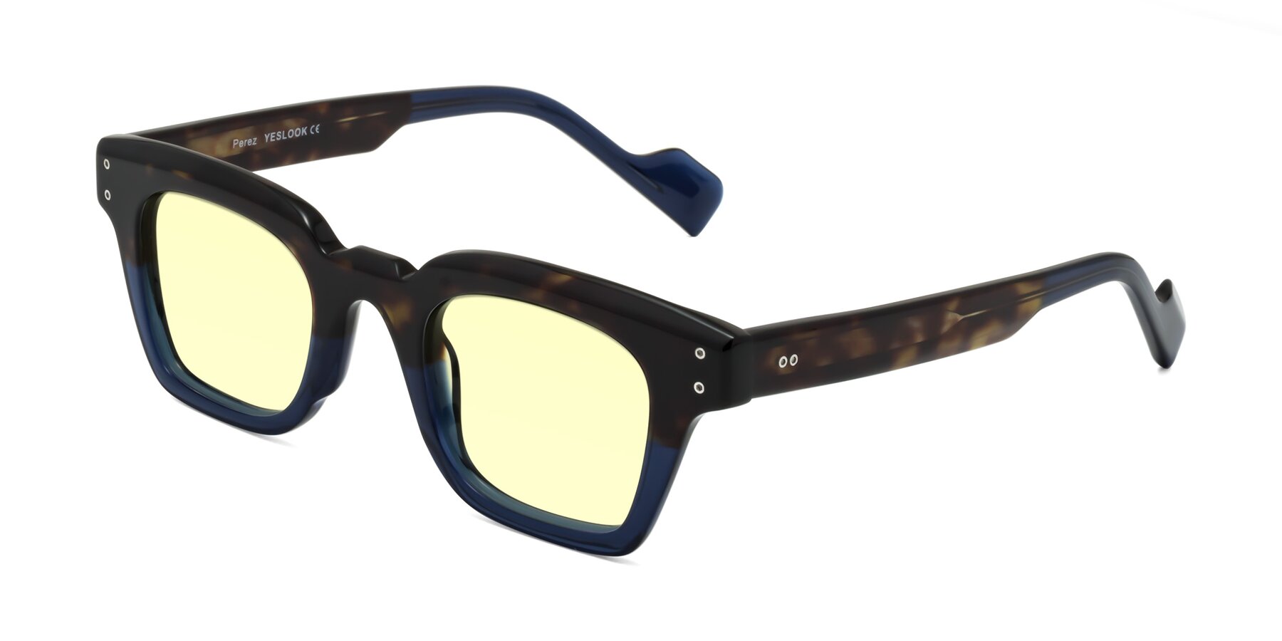 Angle of Perez in Dark Tortoise/Blue with Light Yellow Tinted Lenses
