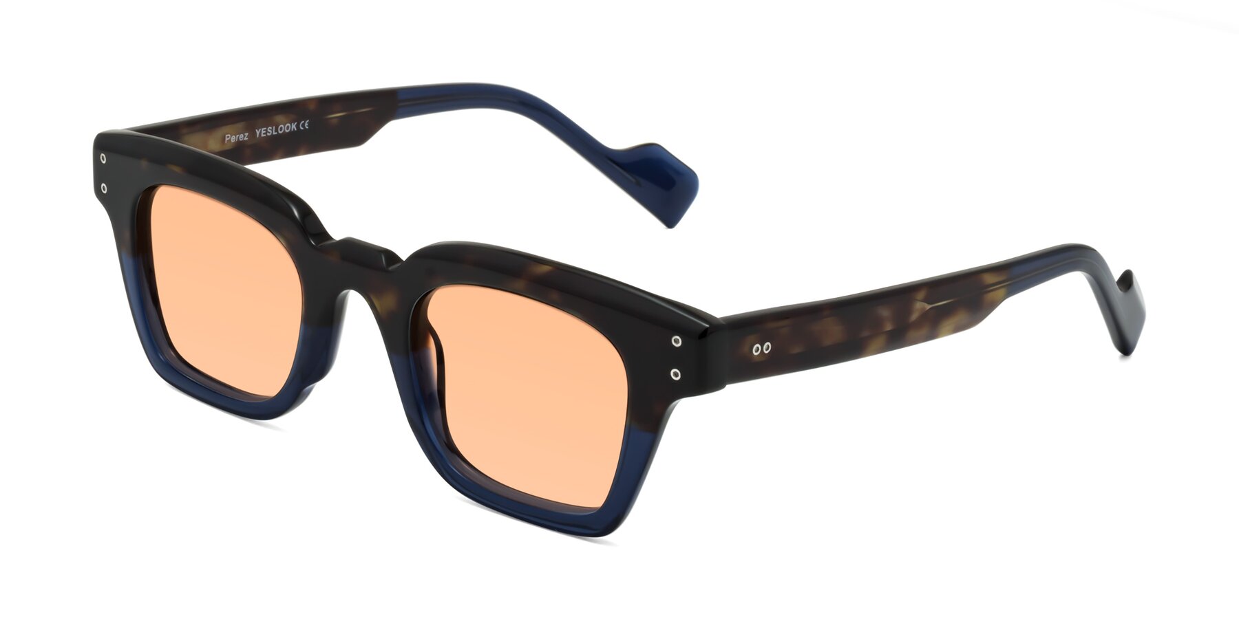 Angle of Perez in Dark Tortoise/Blue with Light Orange Tinted Lenses