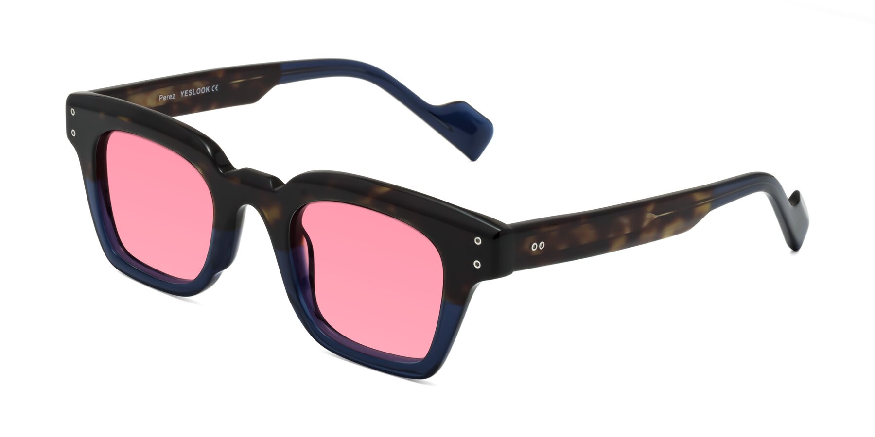 Angle of Perez in Dark Tortoise/Blue with Pink Tinted Lenses