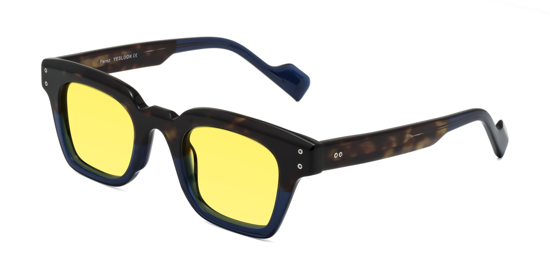Angle of Perez in Dark Tortoise/Blue with Medium Yellow Tinted Lenses