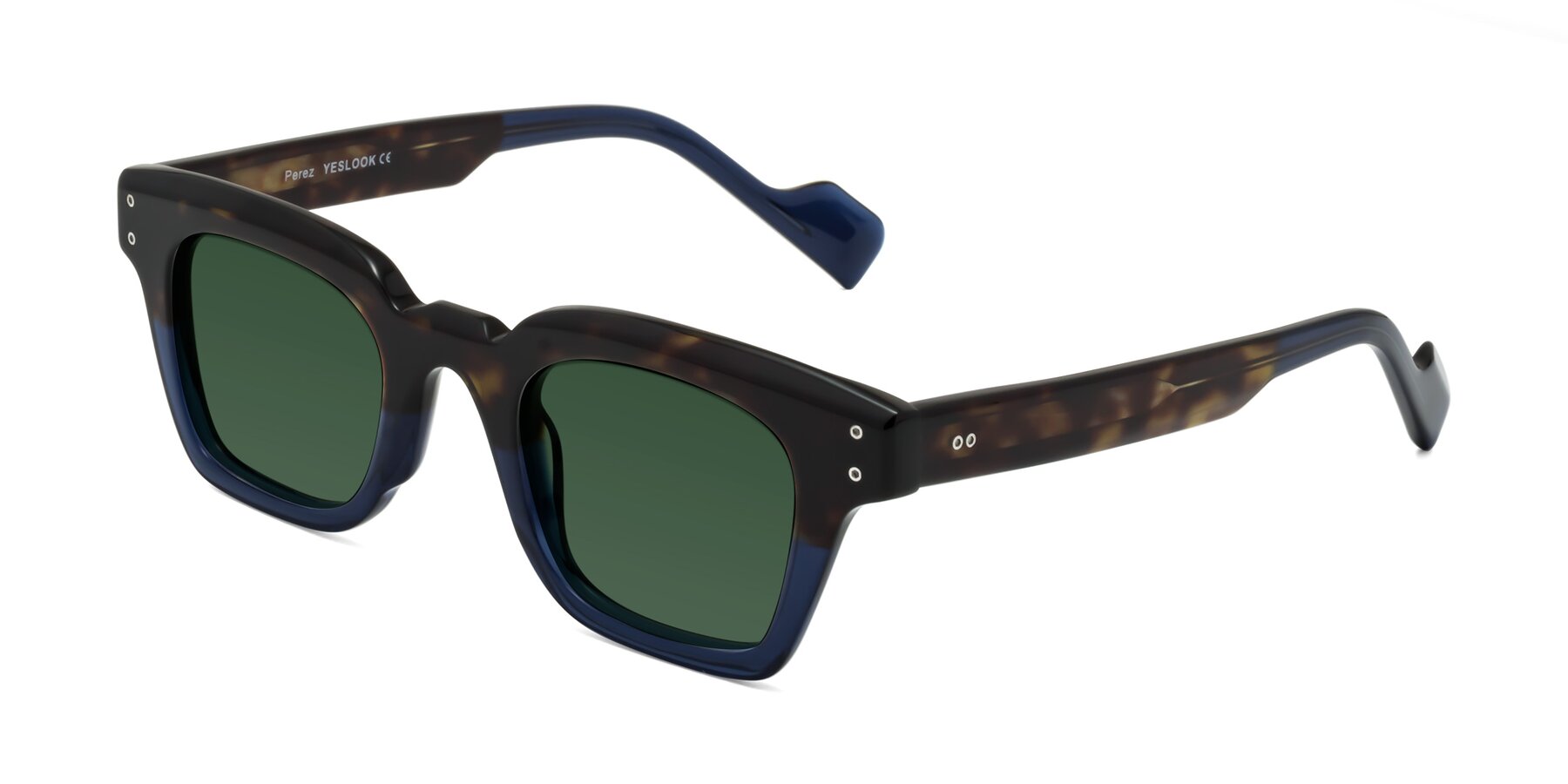 Angle of Perez in Dark Tortoise/Blue with Green Tinted Lenses