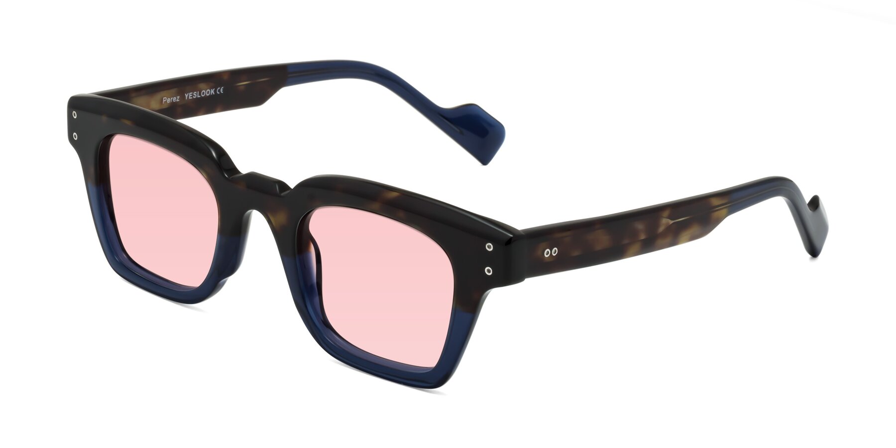 Angle of Perez in Dark Tortoise/Blue with Light Garnet Tinted Lenses