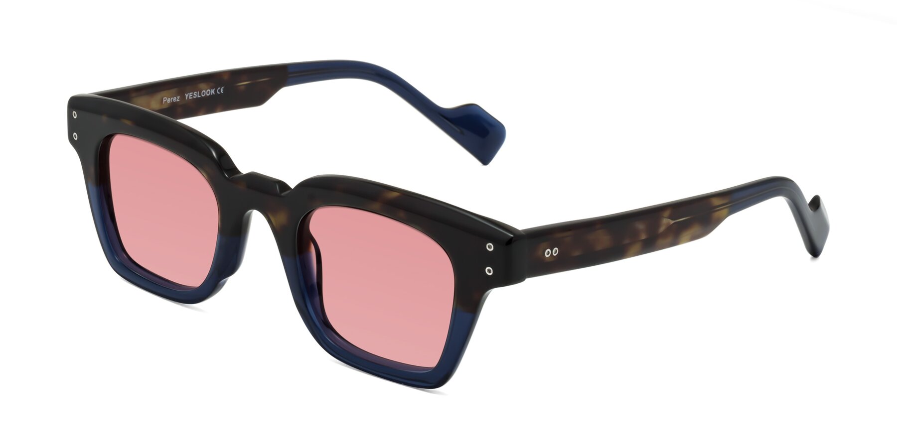 Angle of Perez in Dark Tortoise/Blue with Medium Garnet Tinted Lenses
