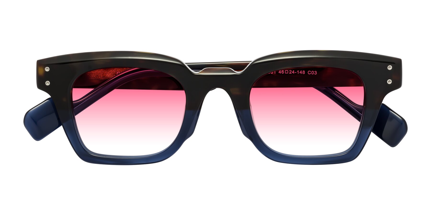 Folded Front of Perez in Dark Tortoise/Blue with Pink Gradient Lenses