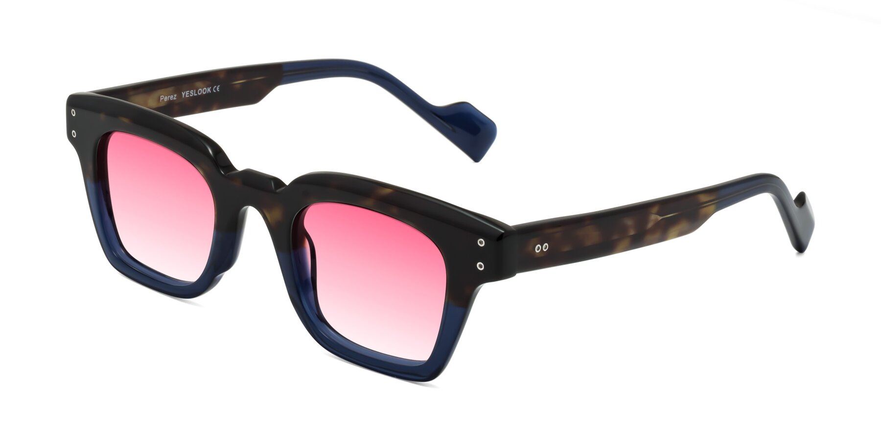 Angle of Perez in Dark Tortoise/Blue with Pink Gradient Lenses