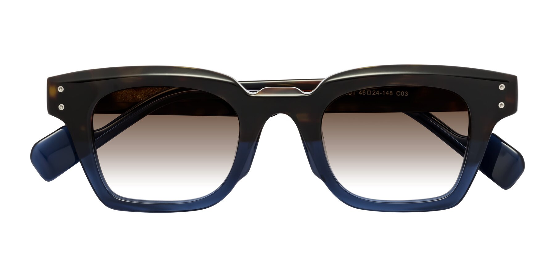 Folded Front of Perez in Dark Tortoise/Blue with Brown Gradient Lenses