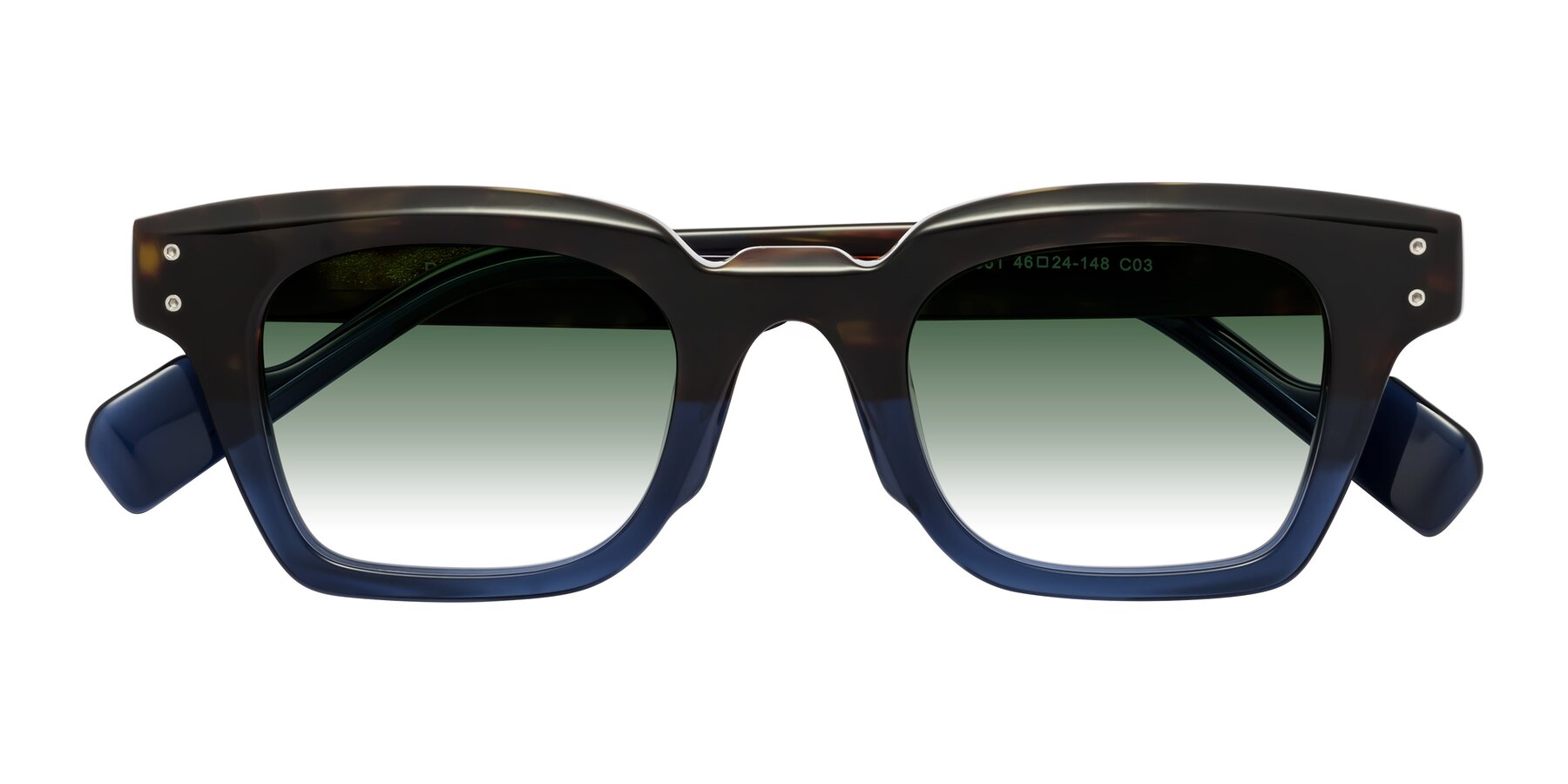 Folded Front of Perez in Dark Tortoise/Blue with Green Gradient Lenses