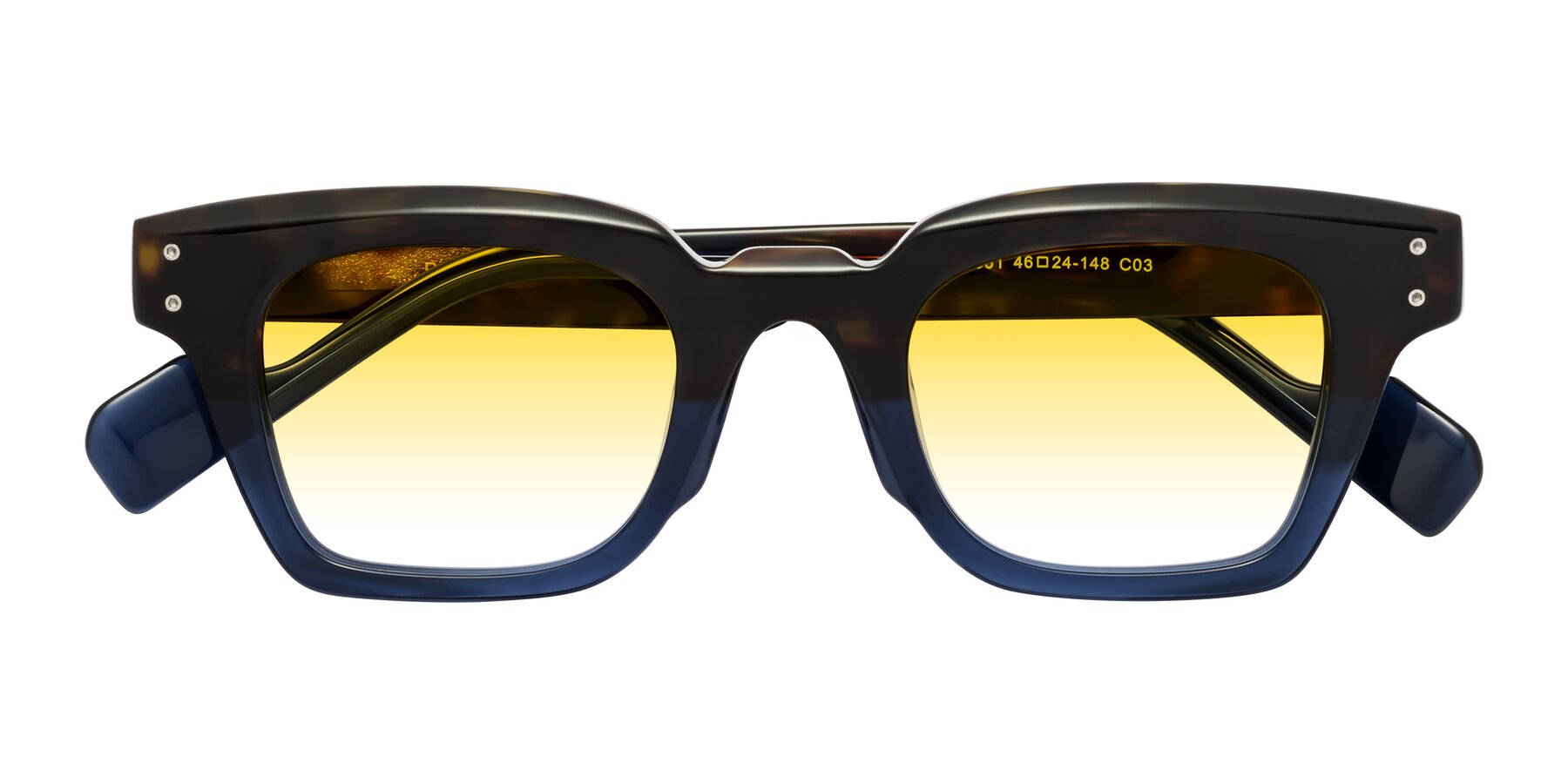 Folded Front of Perez in Dark Tortoise/Blue with Yellow Gradient Lenses