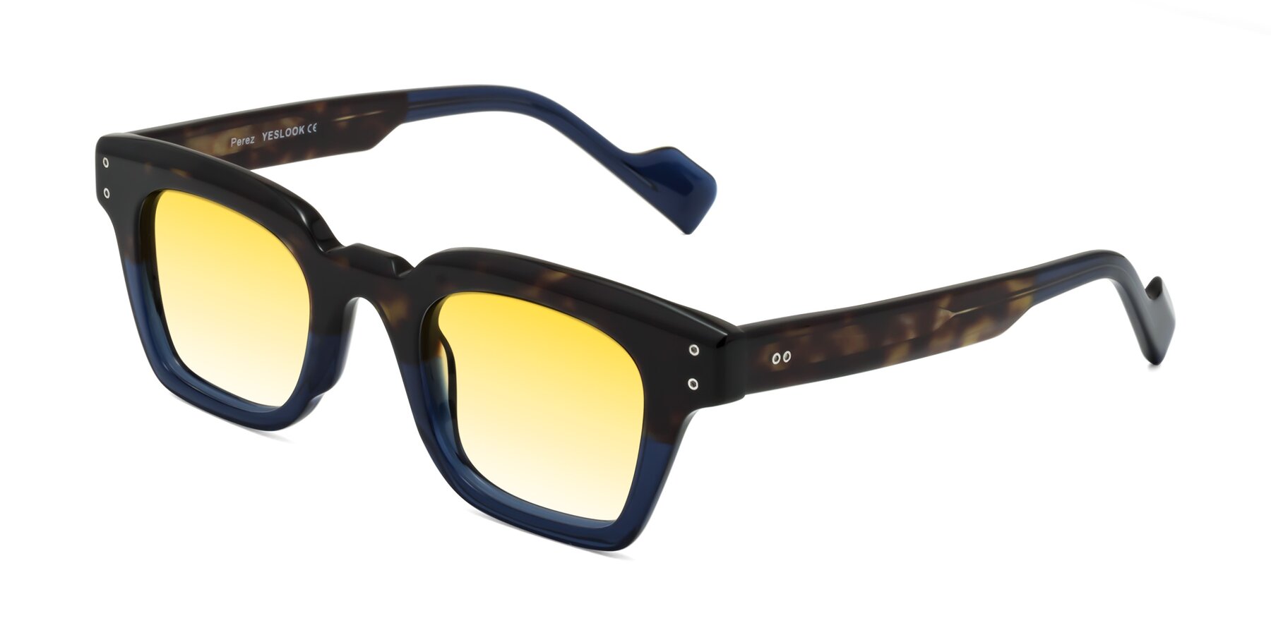 Angle of Perez in Dark Tortoise/Blue with Yellow Gradient Lenses