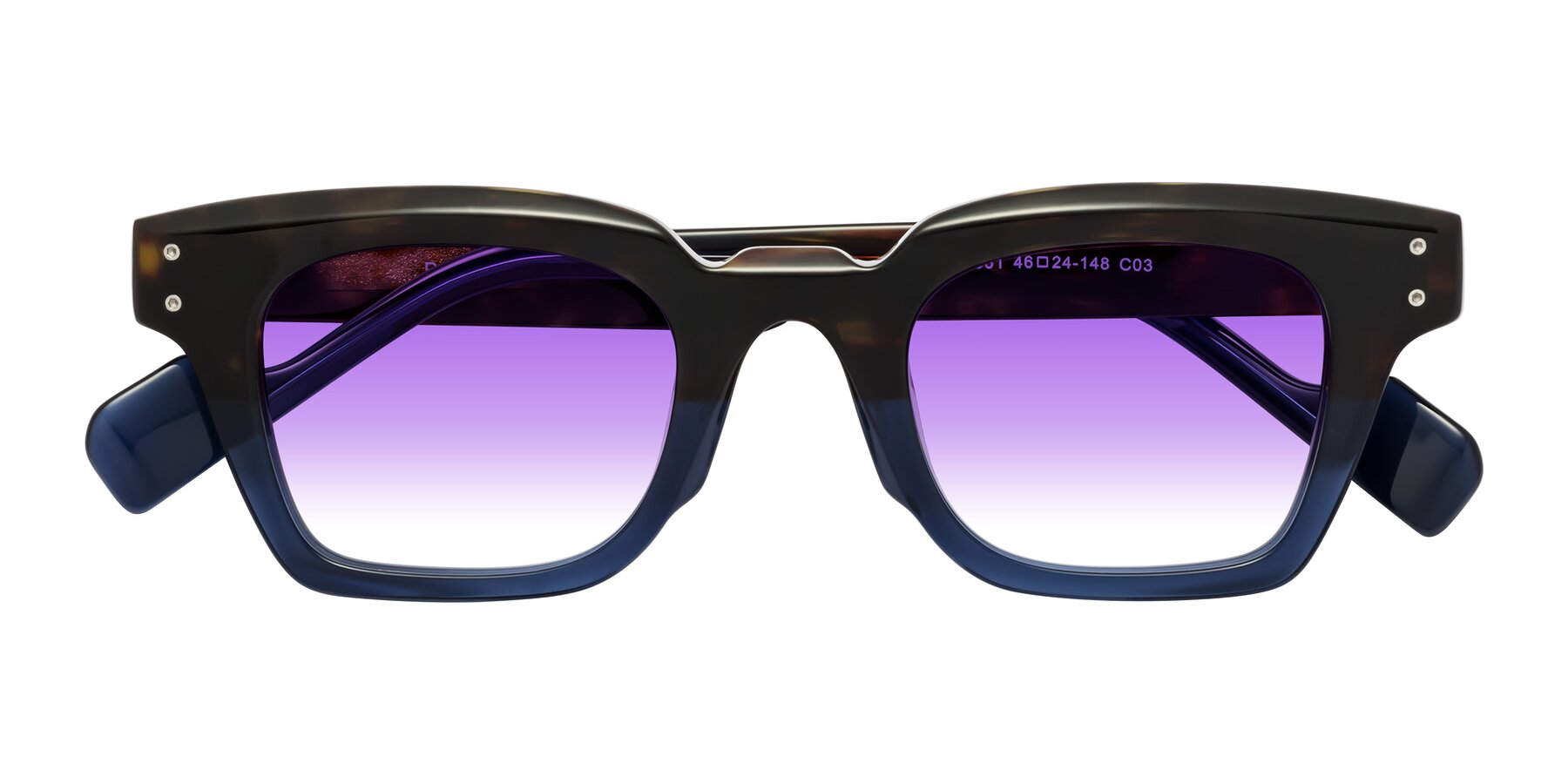 Folded Front of Perez in Dark Tortoise/Blue with Purple Gradient Lenses