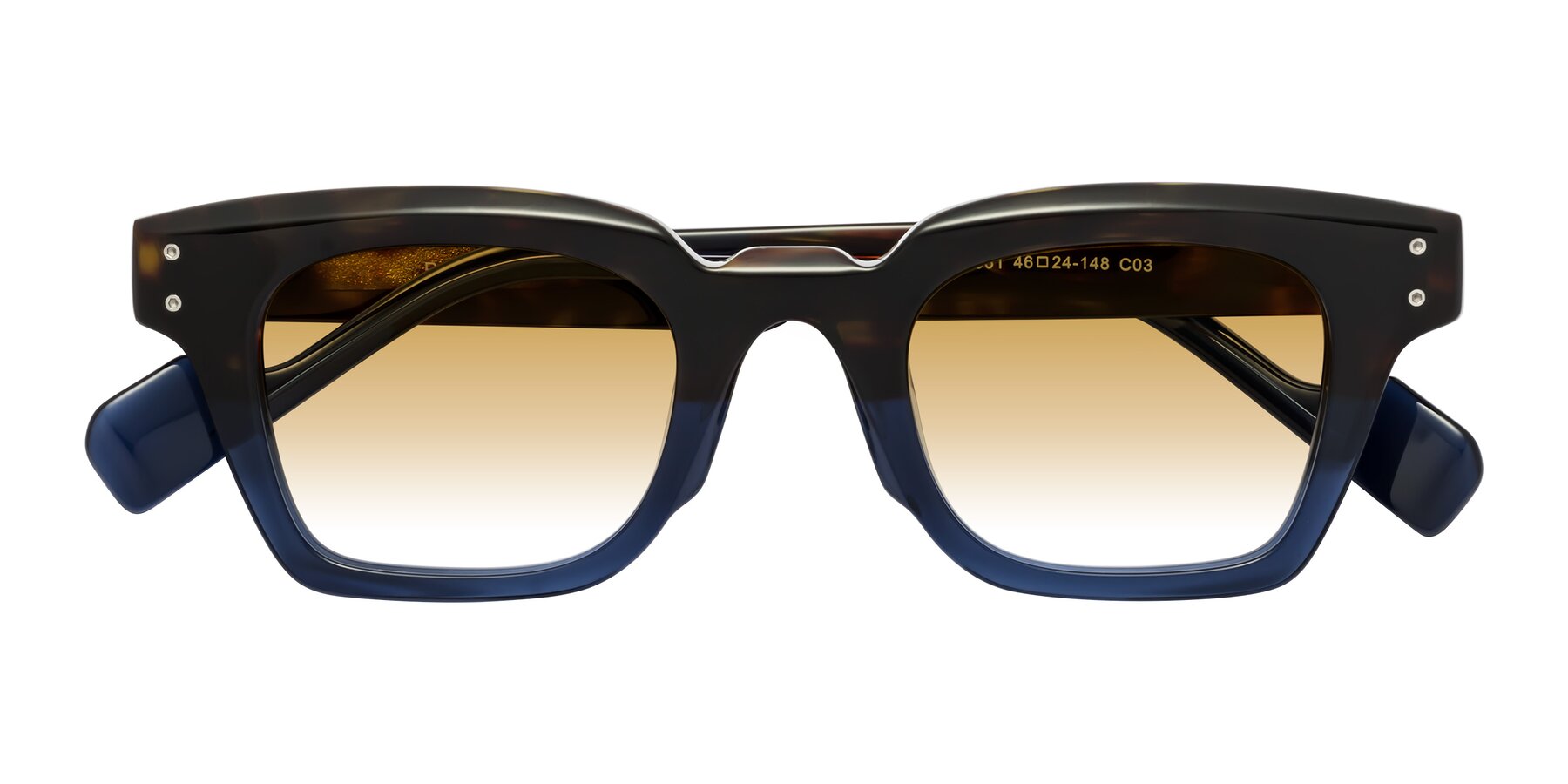Folded Front of Perez in Dark Tortoise/Blue with Champagne Gradient Lenses