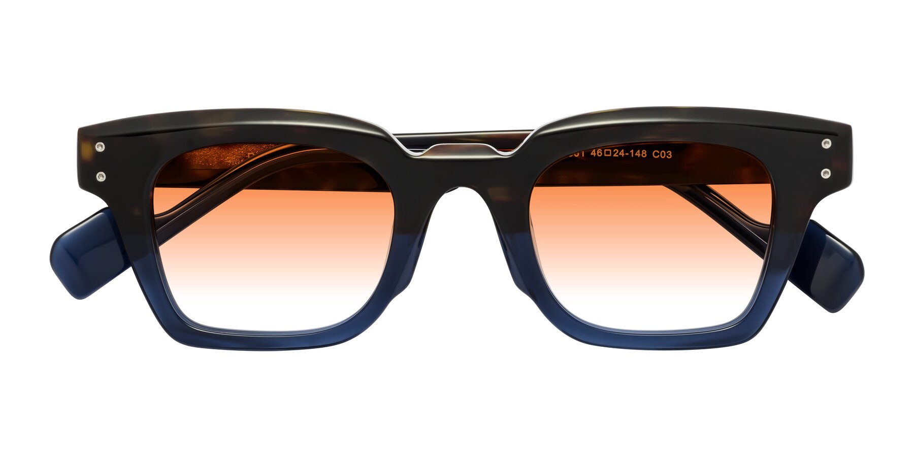 Folded Front of Perez in Dark Tortoise/Blue with Orange Gradient Lenses