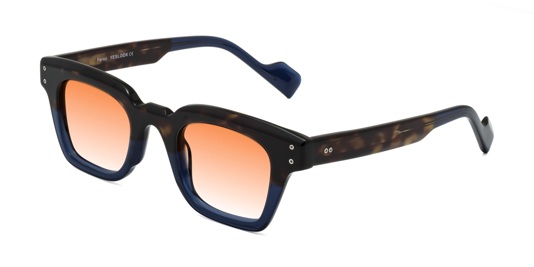 Angle of Perez in Dark Tortoise/Blue with Orange Gradient Lenses