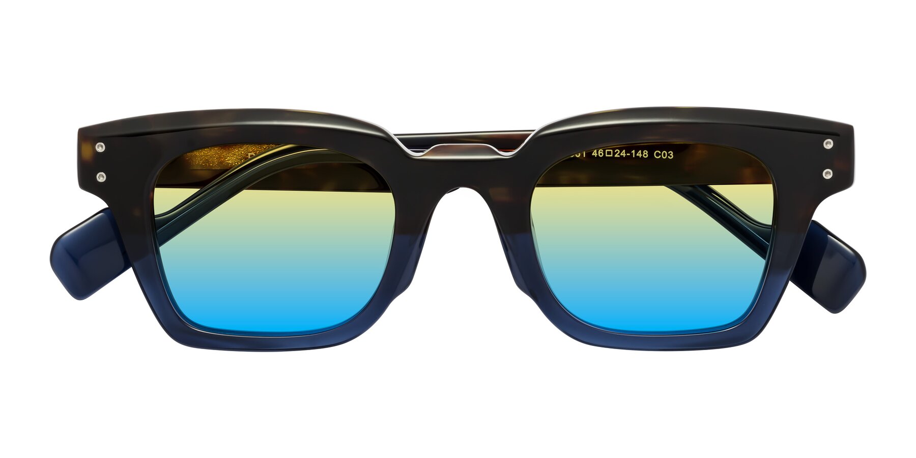Folded Front of Perez in Dark Tortoise/Blue with Yellow / Blue Gradient Lenses