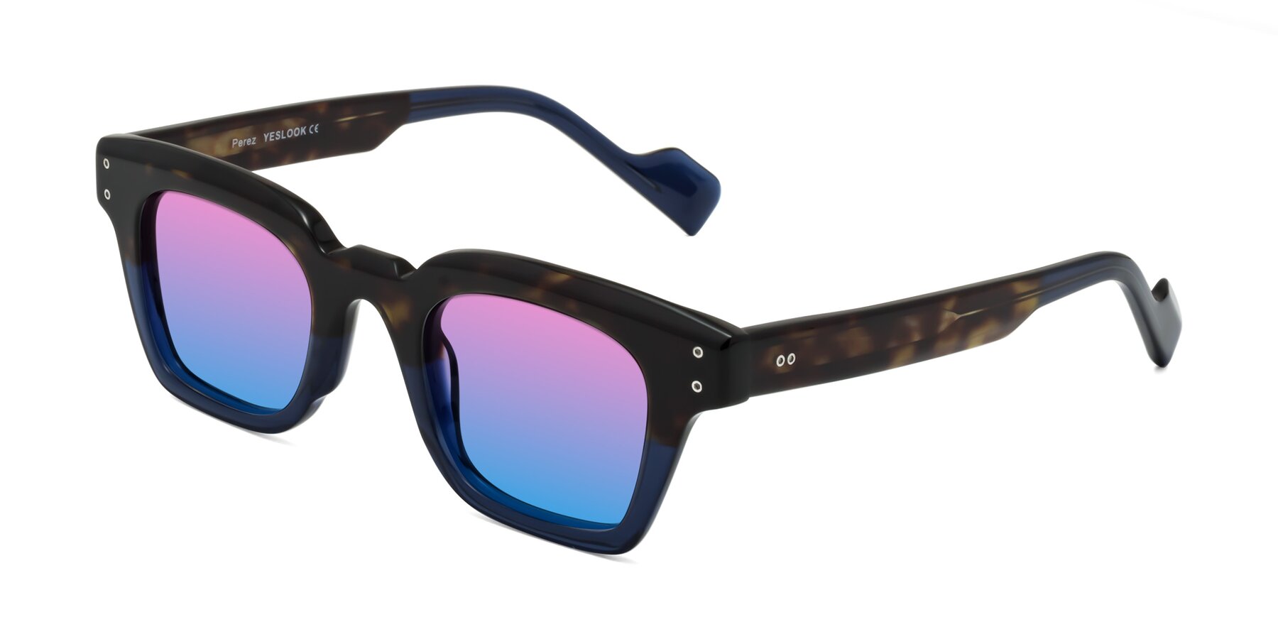 Angle of Perez in Dark Tortoise/Blue with Pink / Blue Gradient Lenses