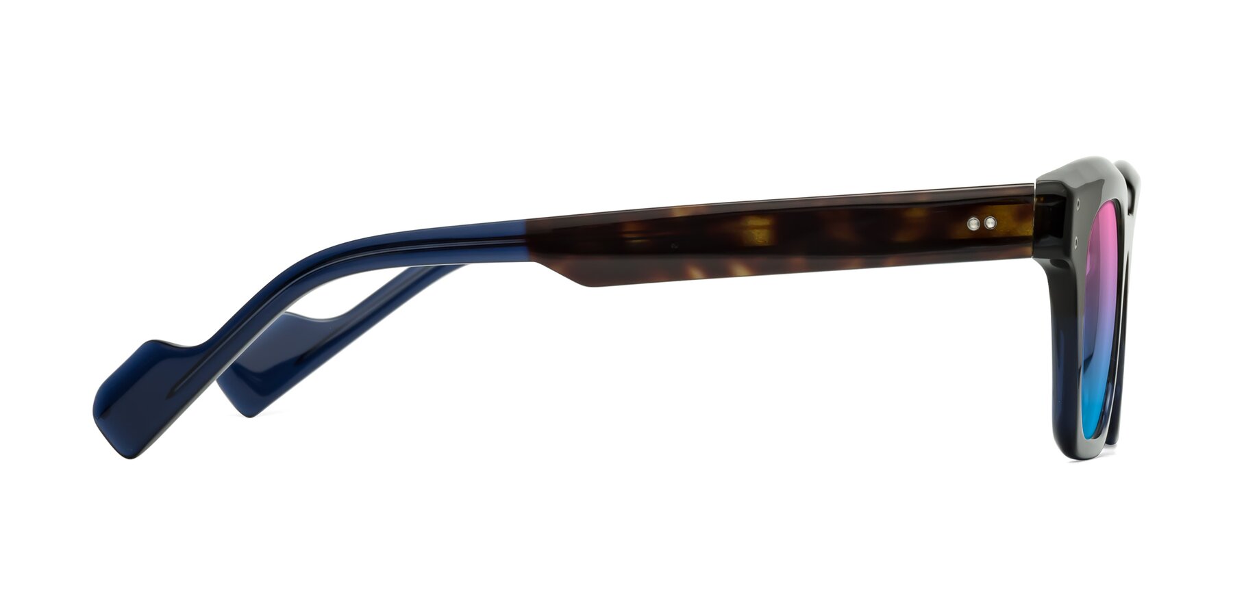 Side of Perez in Dark Tortoise/Blue with Pink / Blue Gradient Lenses