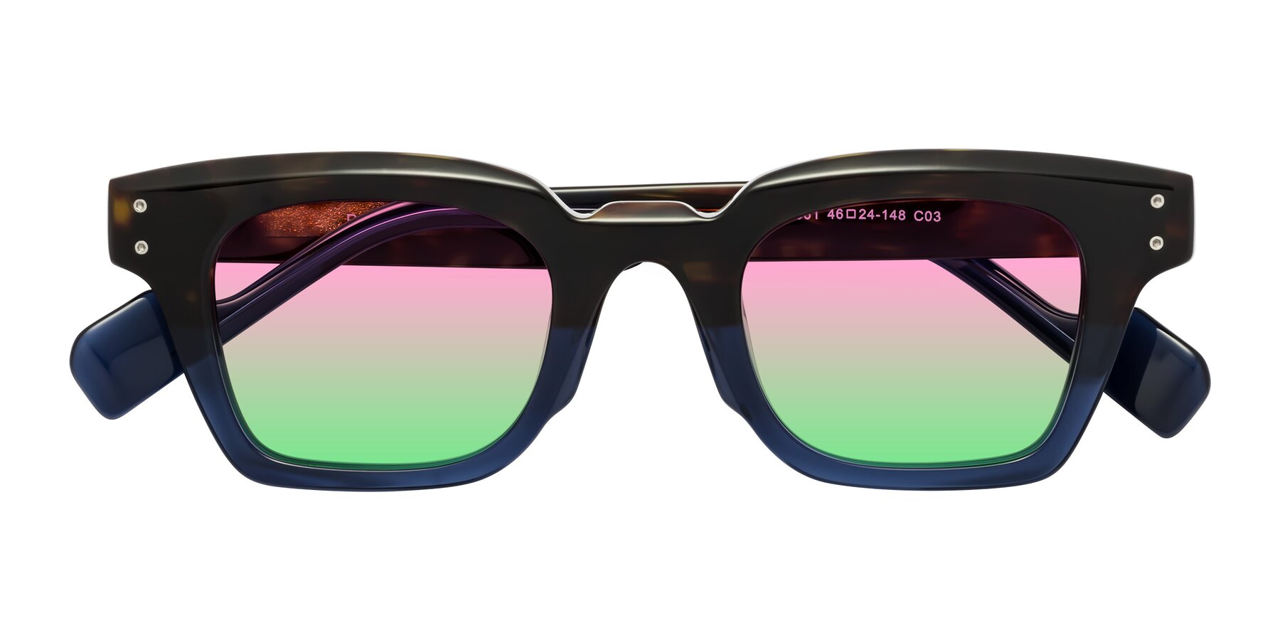 Folded Front of Perez in Dark Tortoise/Blue with Pink / Green Gradient Lenses