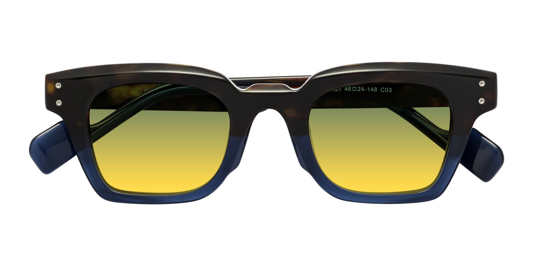 Folded Front of Perez in Dark Tortoise/Blue with Green / Yellow Gradient Lenses