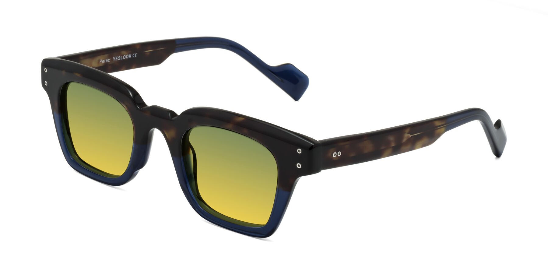 Angle of Perez in Dark Tortoise/Blue with Green / Yellow Gradient Lenses