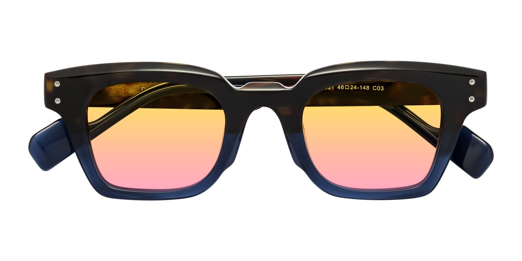 Folded Front of Perez in Dark Tortoise/Blue with Yellow / Pink Gradient Lenses