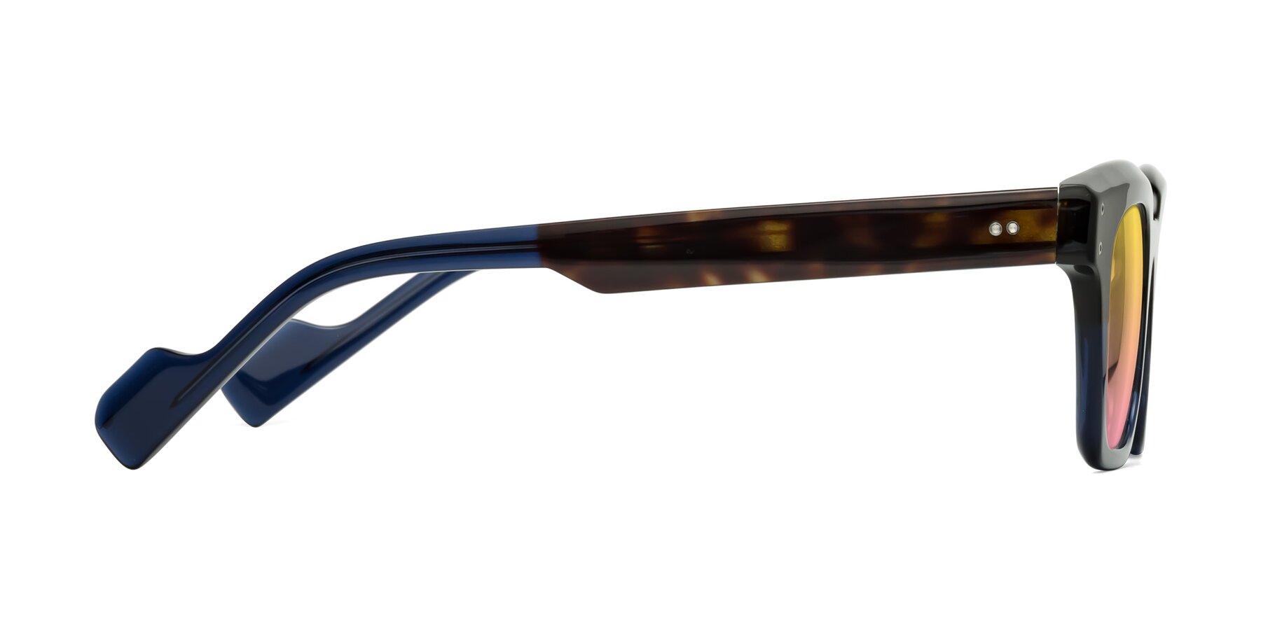Side of Perez in Dark Tortoise/Blue with Yellow / Pink Gradient Lenses