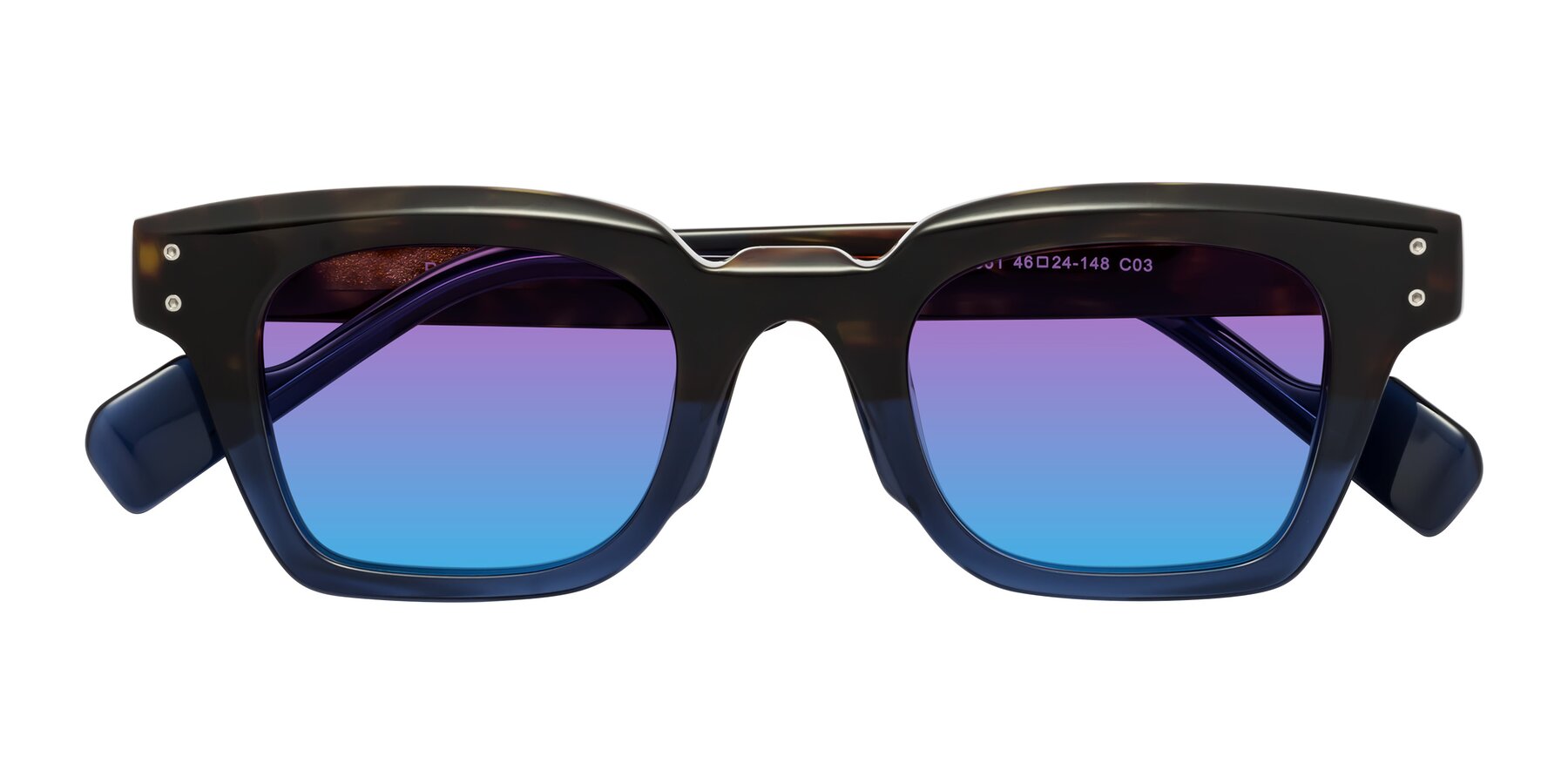 Folded Front of Perez in Dark Tortoise/Blue with Purple / Blue Gradient Lenses