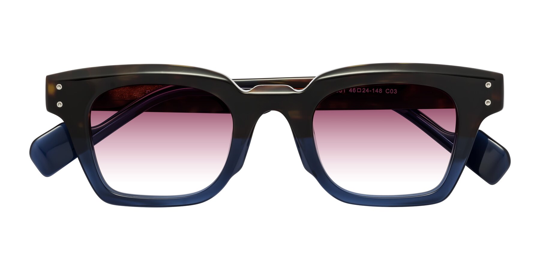 Folded Front of Perez in Dark Tortoise/Blue with Wine Gradient Lenses