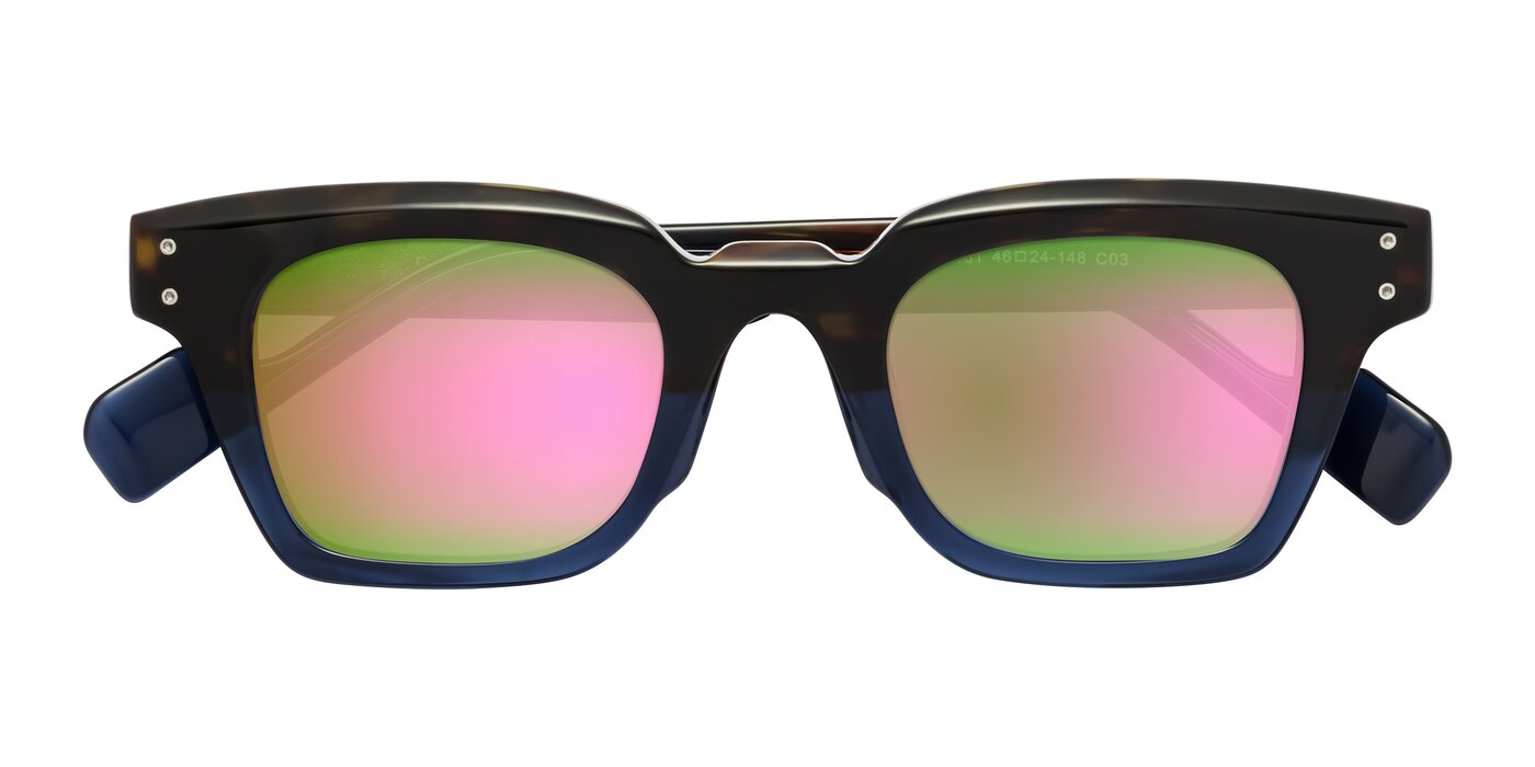 Perez - Dark Tortoise/Blue Flash Mirrored Sunglasses