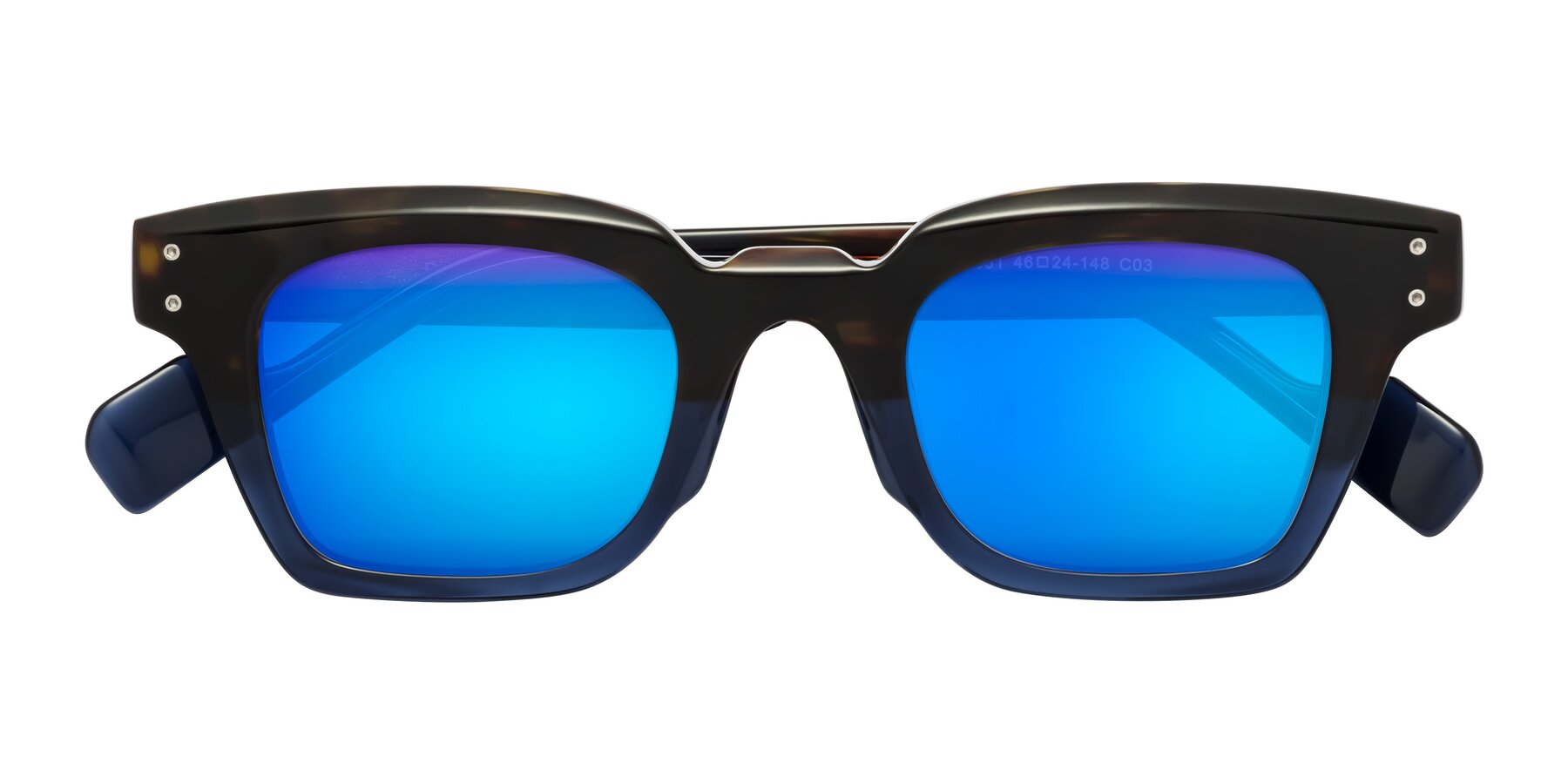 Folded Front of Perez in Dark Tortoise/Blue with Blue Mirrored Lenses